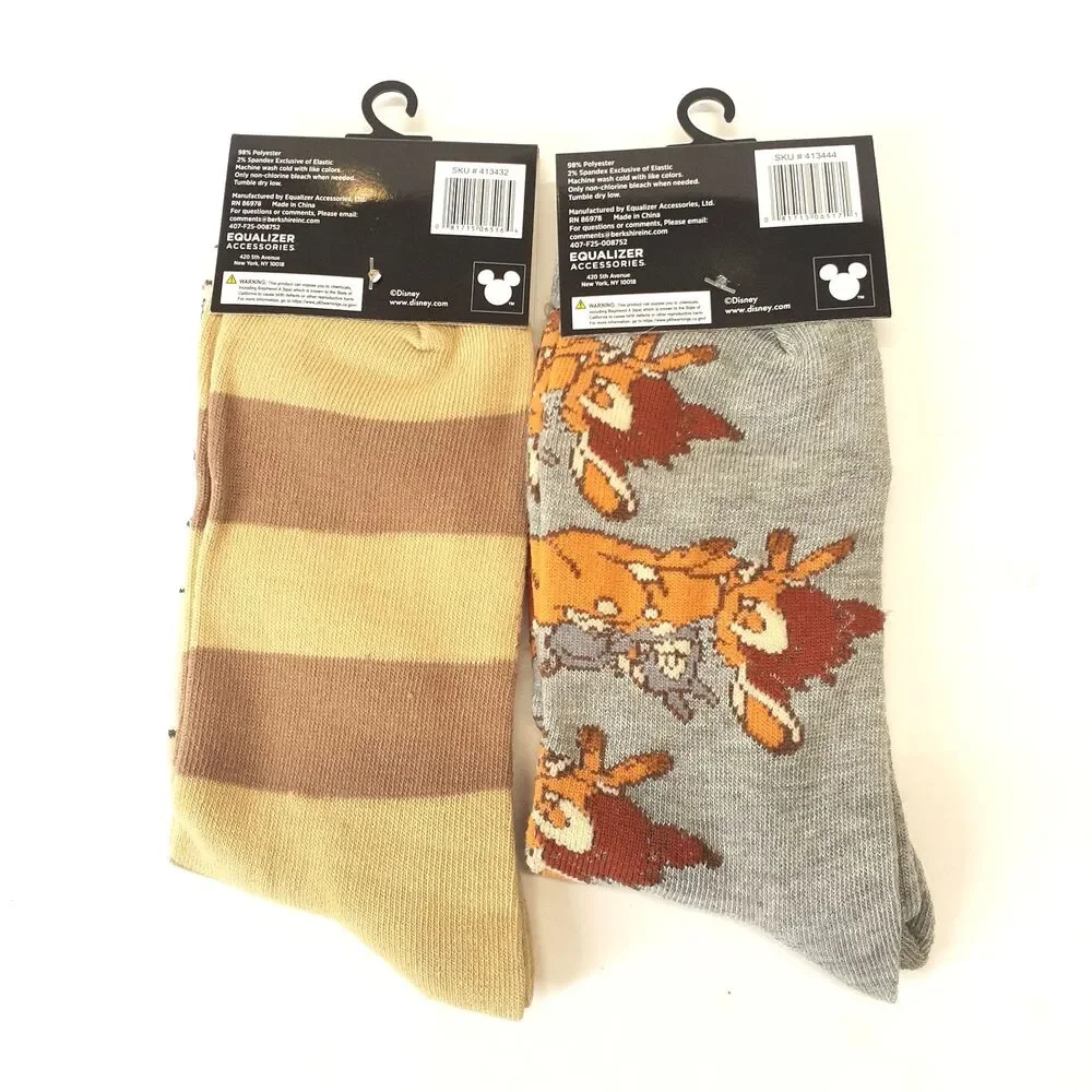 Disney Bambi Thumper Socks Cartoon 2 Pair Adult Men Crew Size 6-12 NWT